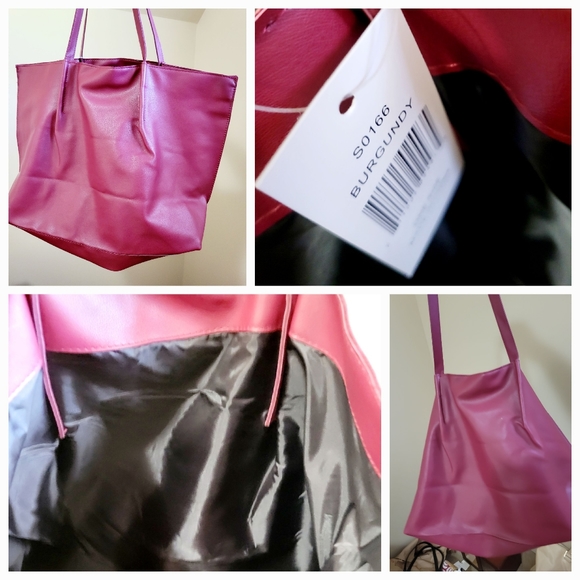 NWT Saks Fith Avenue Burgundy large Tote bag - Picture 3 of 8